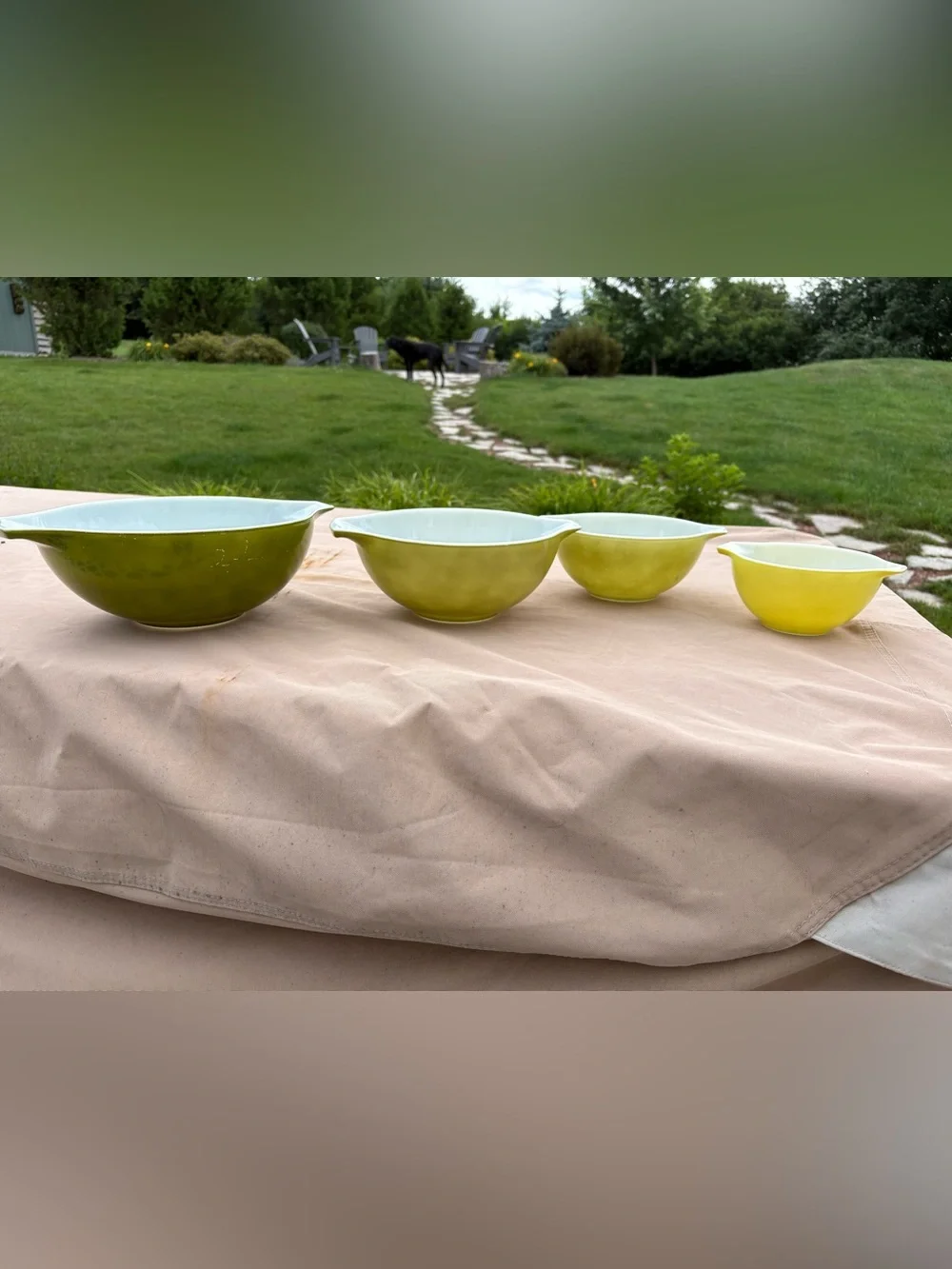 Vintage Pyrex Verde Cinderella Nesting Mixing Bowl Set from 1967 - 1972,